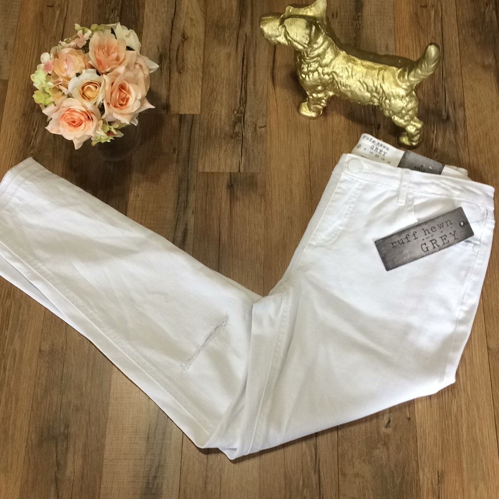 Ruff Hewn Grey Skinny Ankle Denim White Pants